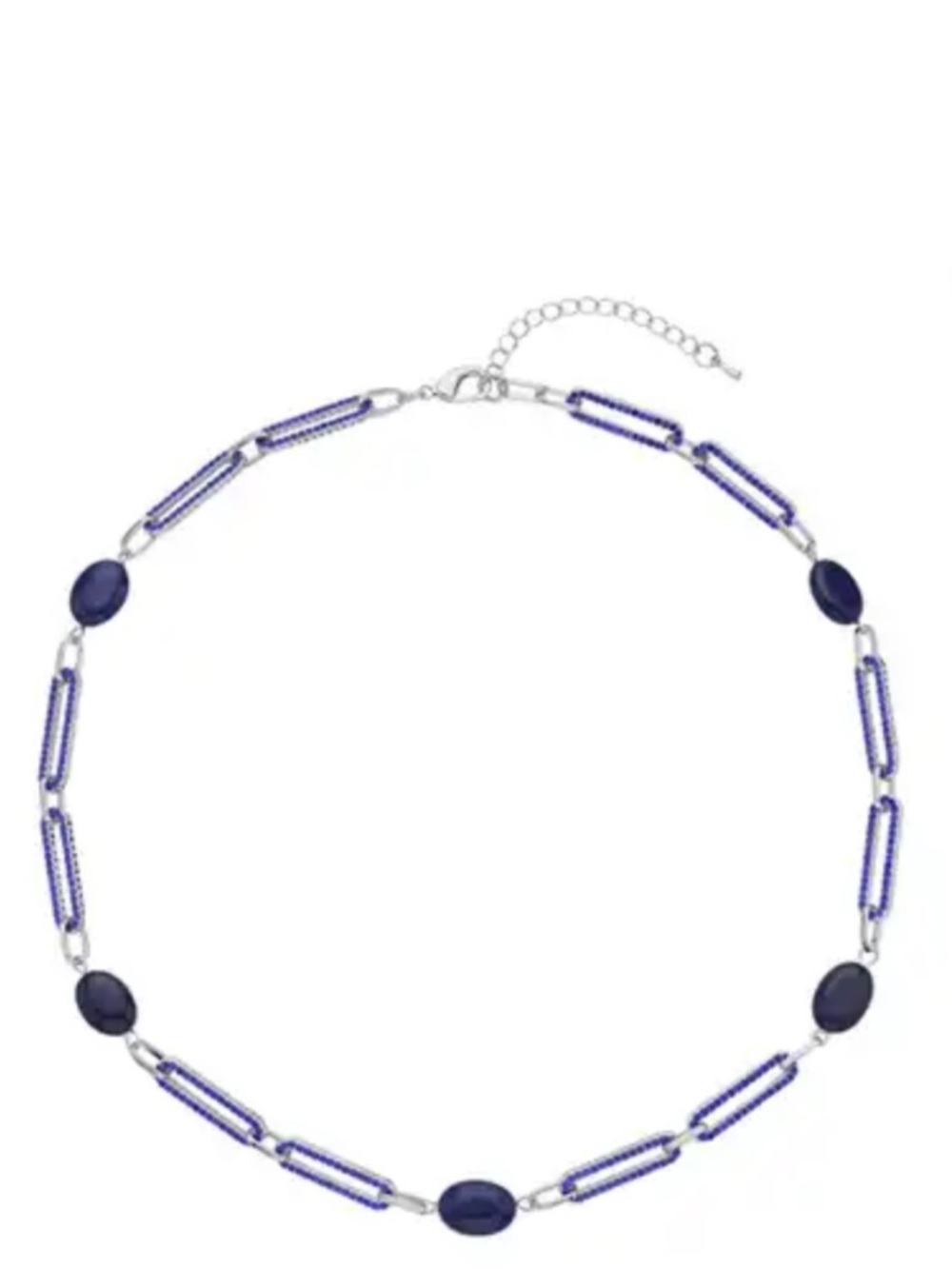 Silver Tone Necklace with Dark Blue Beads